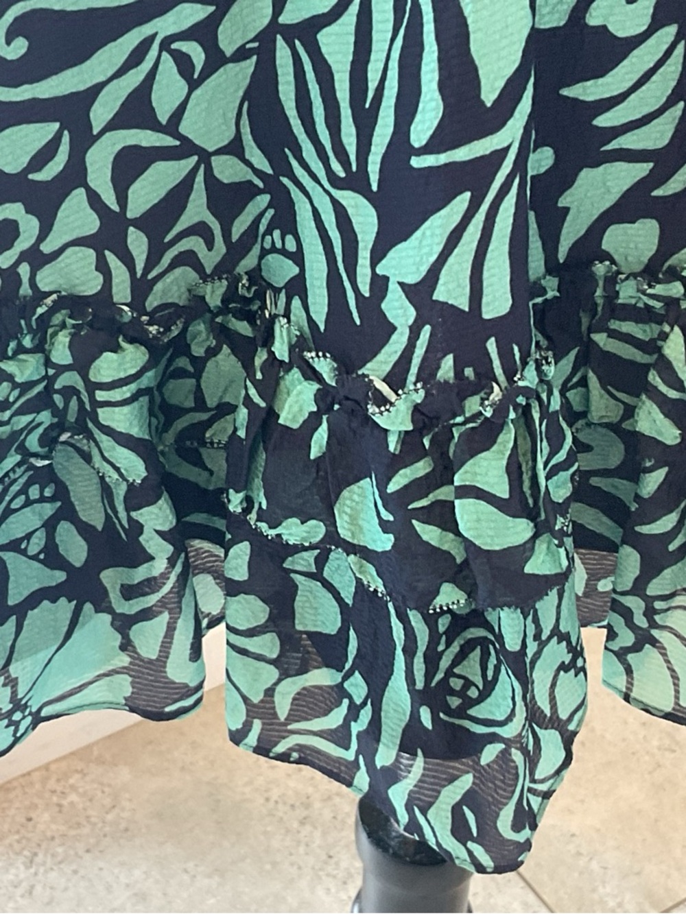 SILK Tanya Taylor Teal and Black Floral Long-Sleeve Dress - Picture 8 of 12